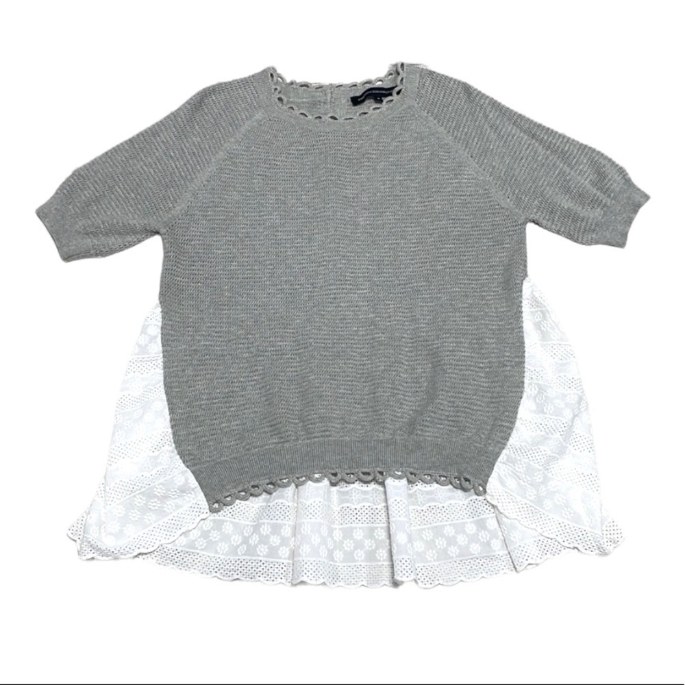 French Connection Sweater Open Knit White Lace Short Sleeves Size Medium